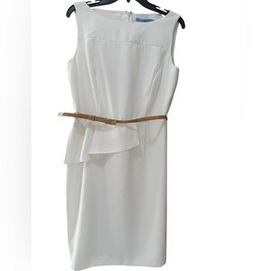 ANTONIO MELANI White Peplum Dress with Faux Cork Belt